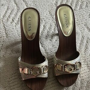 Guess Gold Mules with Metallic Accents